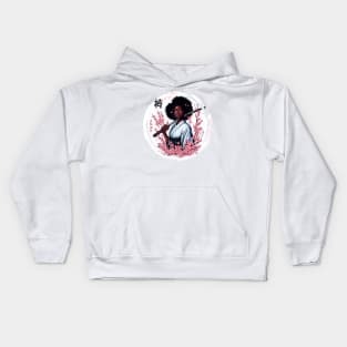 Afroamerican Girl in Kimono with Katana: A Meeting of Cultures Kids Hoodie